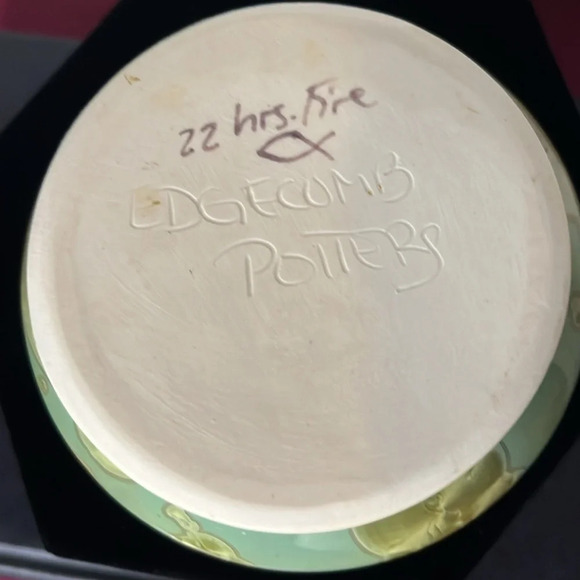 Edgecomb Potters Green Crystalline Glazed Star Cut Ikebana Vase Flower Frog - Picture 7 of 8